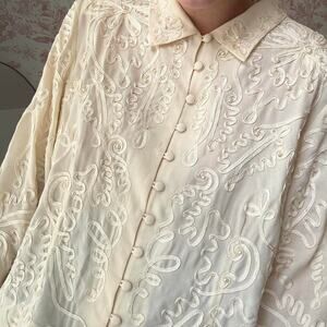 Vintage Grove Avenue cream beaded embroidery blouse